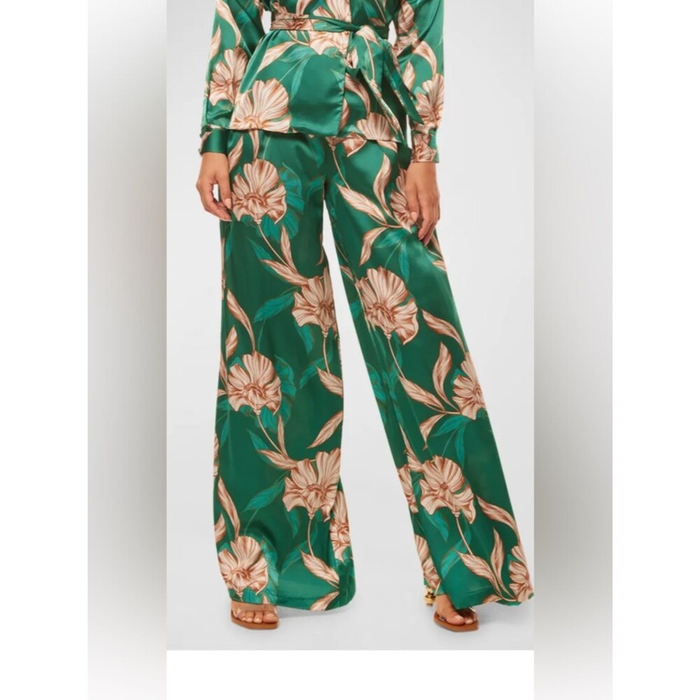 NWT Misa Los Angeles Green Floral Wide-Leg Pants - Filipa sz M